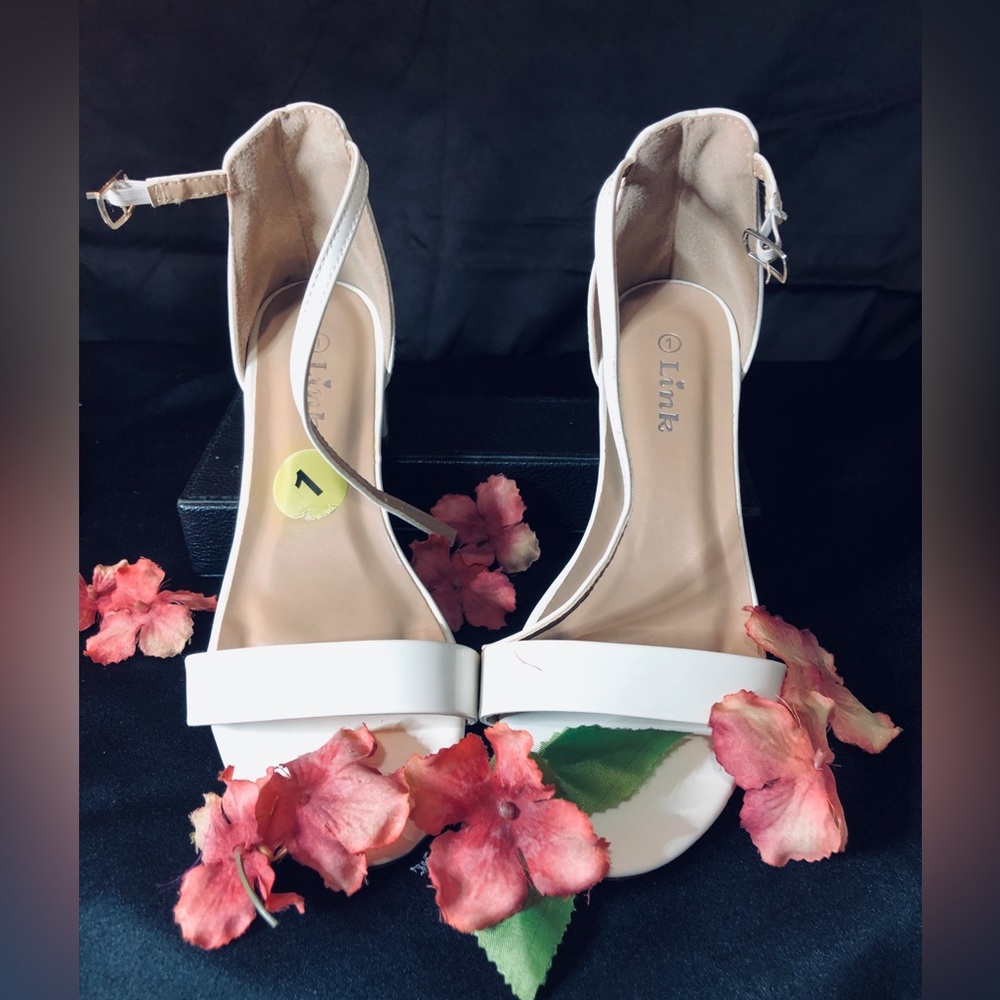 Link White Ankle-Strap Open-Toe Heels